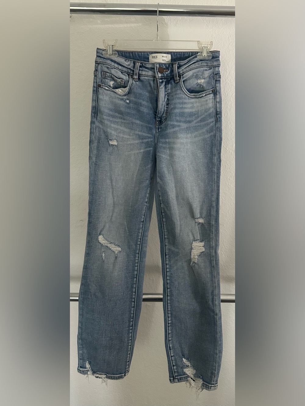 BKE Billie Distressed Light Blue Crop Straight Leg Jeans